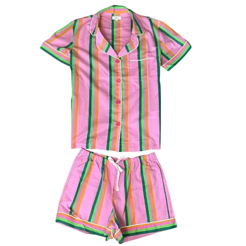 NWOT Bedhead 100% Organic Cotton Pineapple Cabana Stripe Shorty Pajama Set Small - Picture 2 of 6